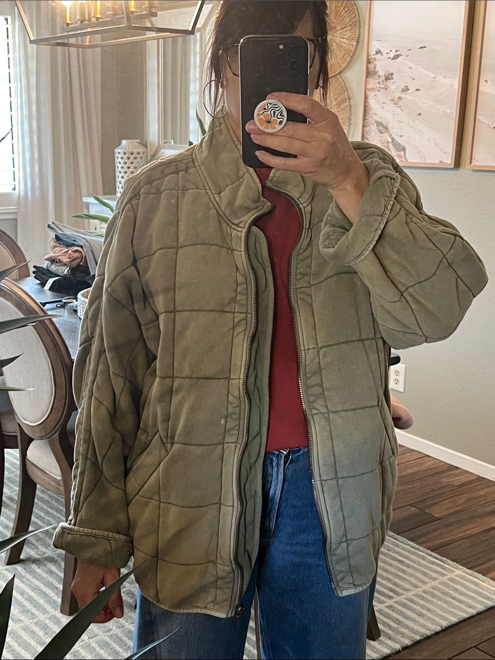 Free People doleman Quilted moss Zip-Front Jacket sz Large